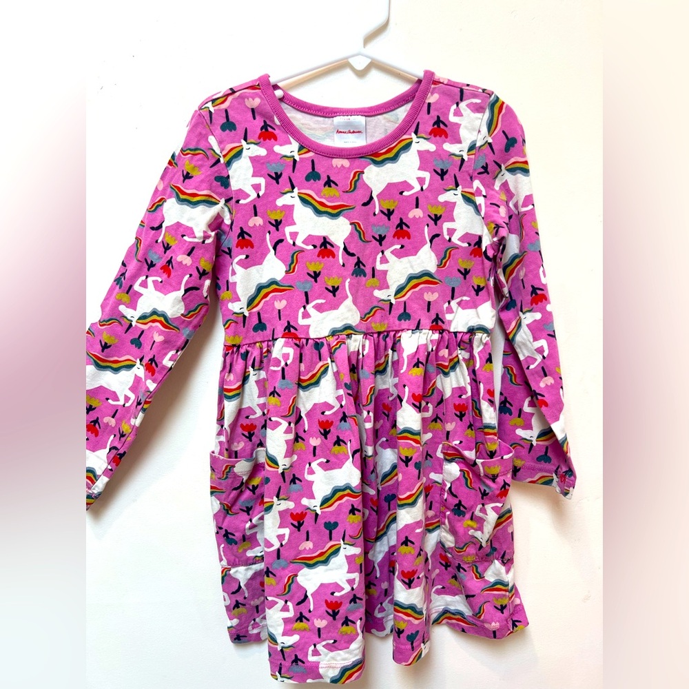 Hanna Andersson Purple Unicorn Print Long Sleeve Dress